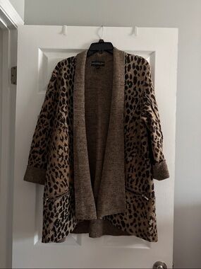 Monterey Bay Leopard Print Open-Front Cardigan - Brown & Black